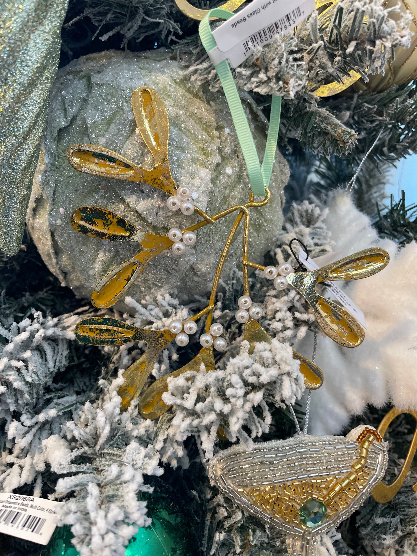Metal Mistletoe Ornament with Glass Beads