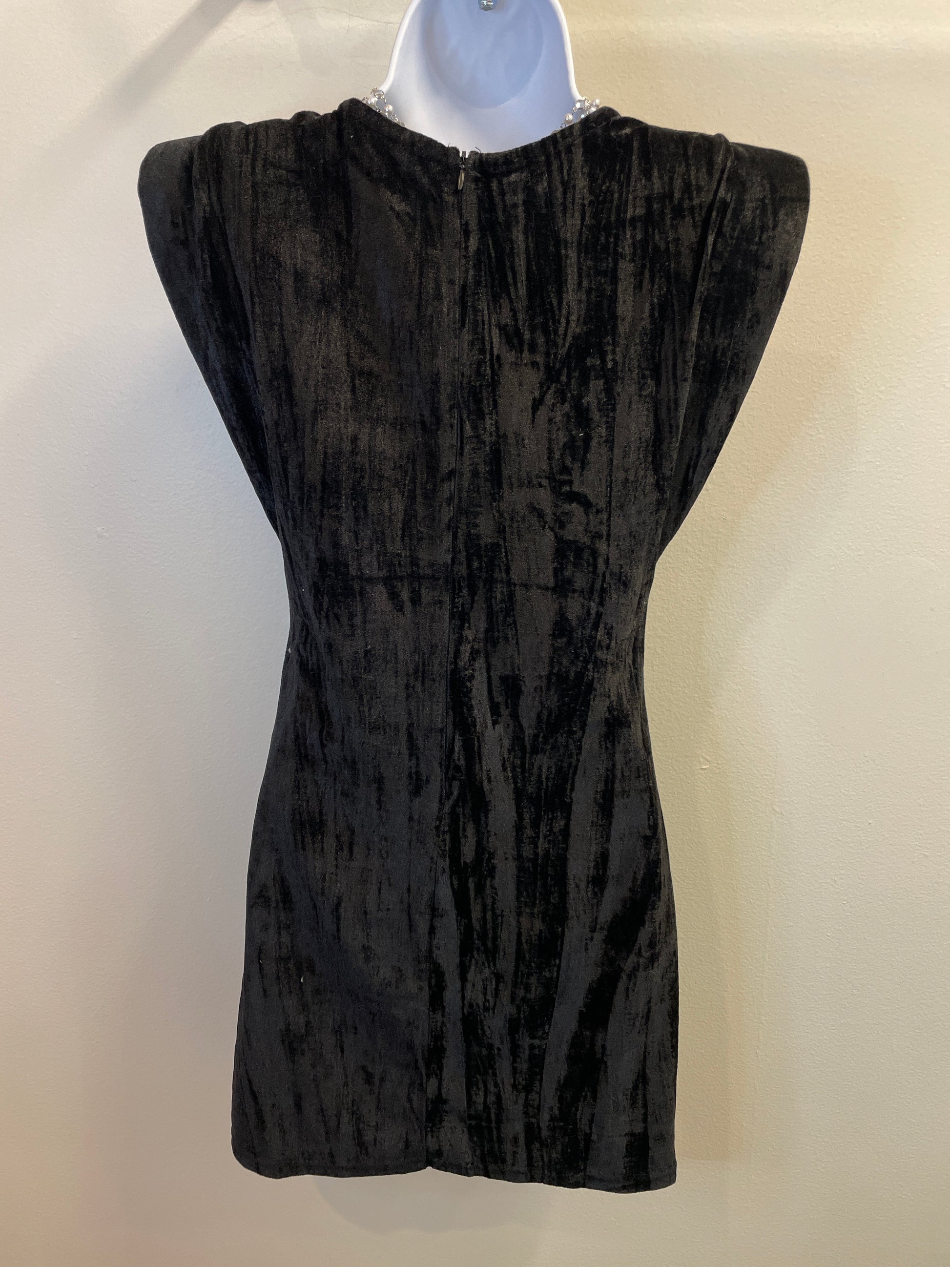 Velvet Fitted Mini Dress with Shoulder Pads Very J