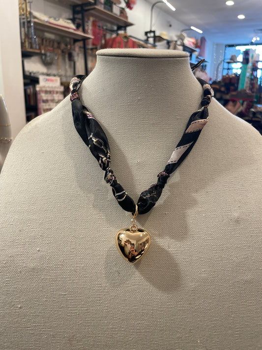 Bold Heart Charm Scarf Necklace
