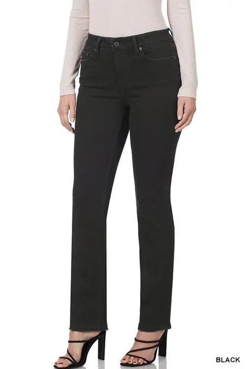 Classic Mid-Rise Straight Leg Black Denim Jeans Zenana