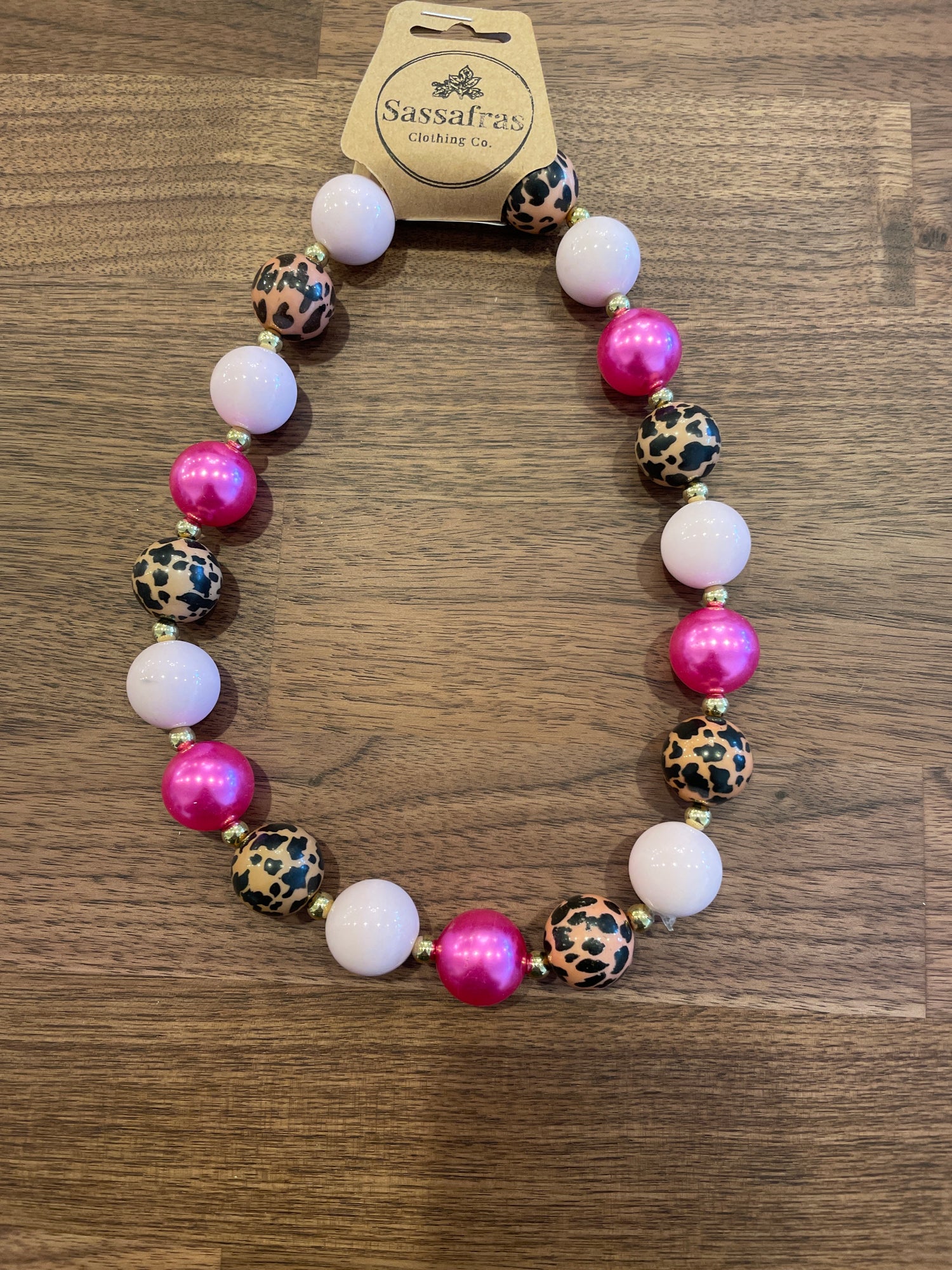 Kids Pink Cheetah Bubblegum Bead Necklace The Twinkled Twig