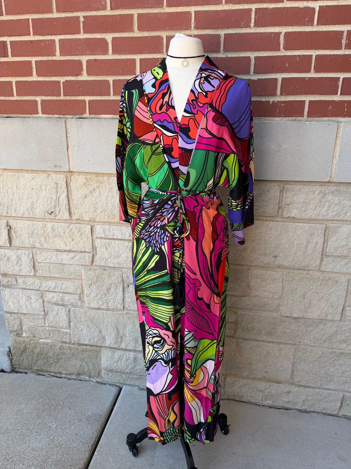 Gothic Floral Wrap-Tie Dress