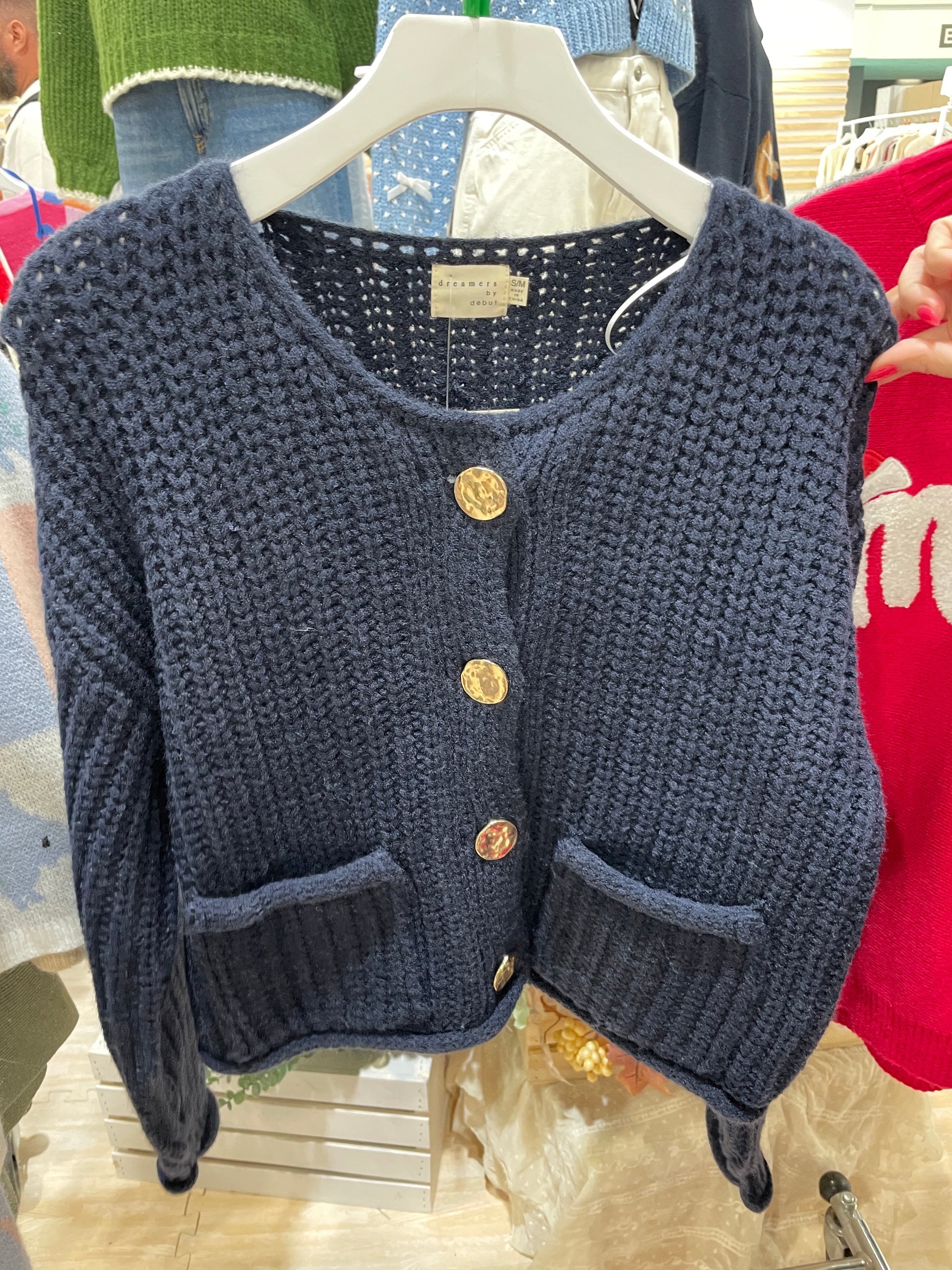 Rolled Hem Cardigan with Bold Button Details Dreamers by Debut