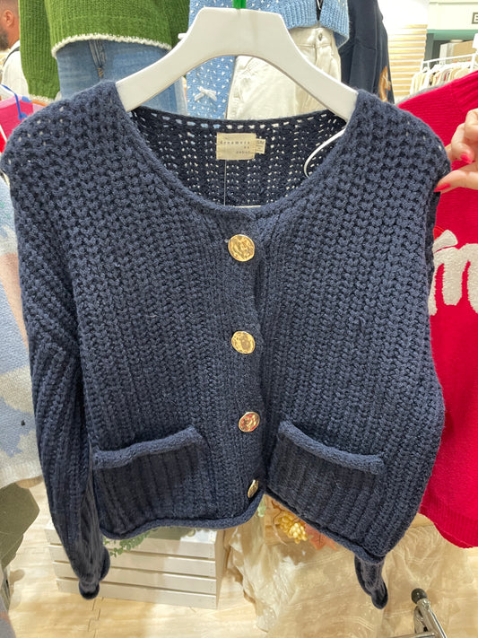 Rolled Hem Cardigan with Bold Button Details Dreamers by Debut
