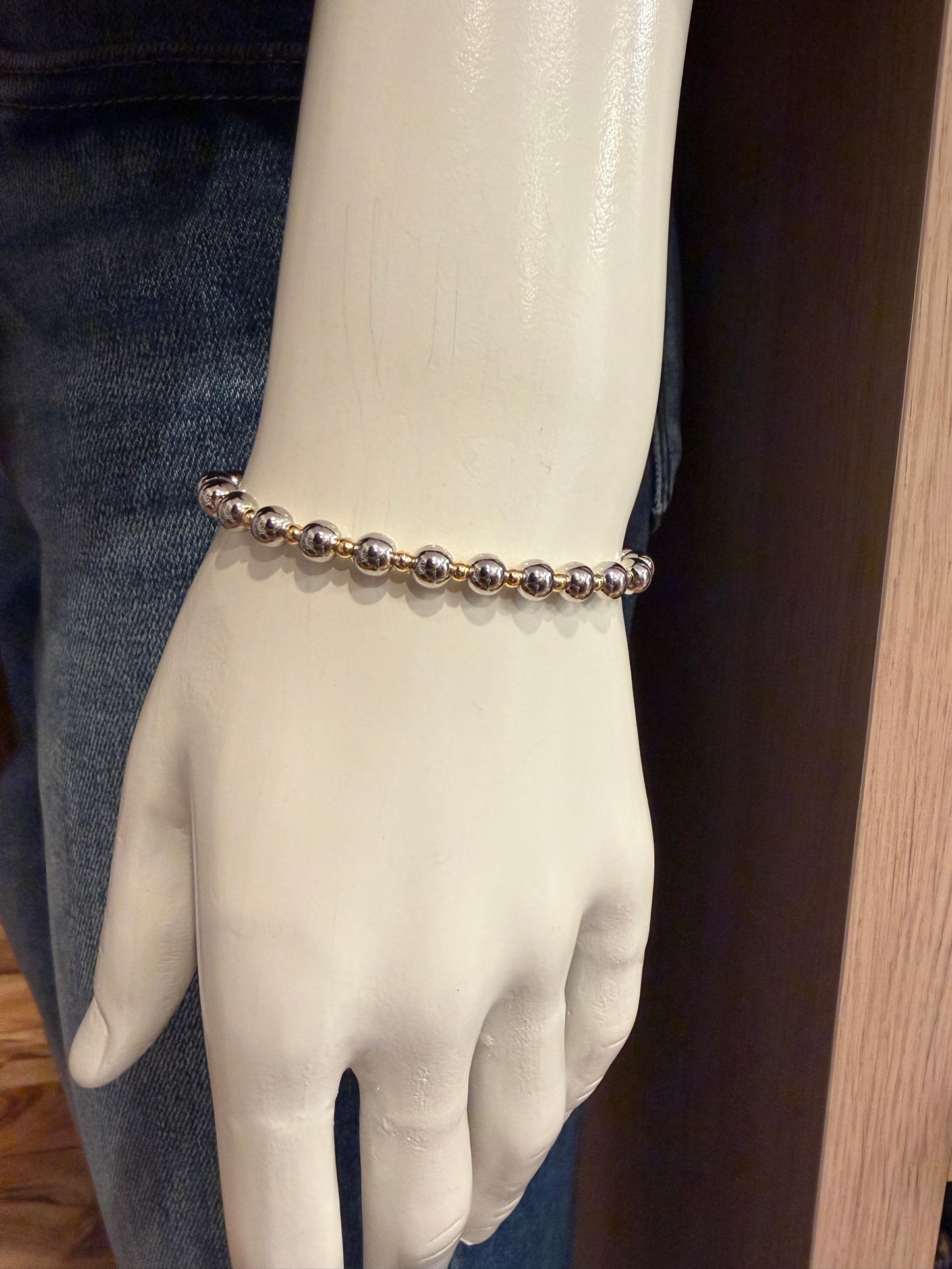 Two Tone 3mm Bead Bracelet with 5mm Accent