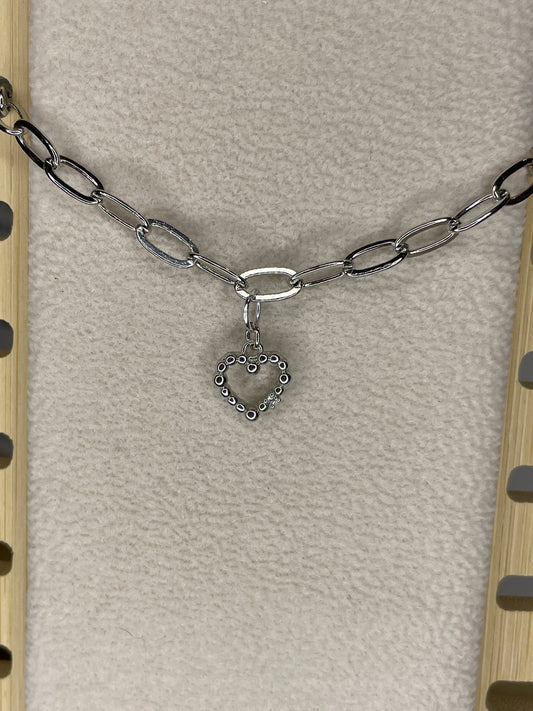 Medium Beaded Heart Outline Charm with Crystal The Charm Bar Company