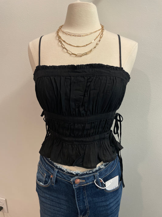 Ruched Tiered Crop Tank Top with Side Tie Details