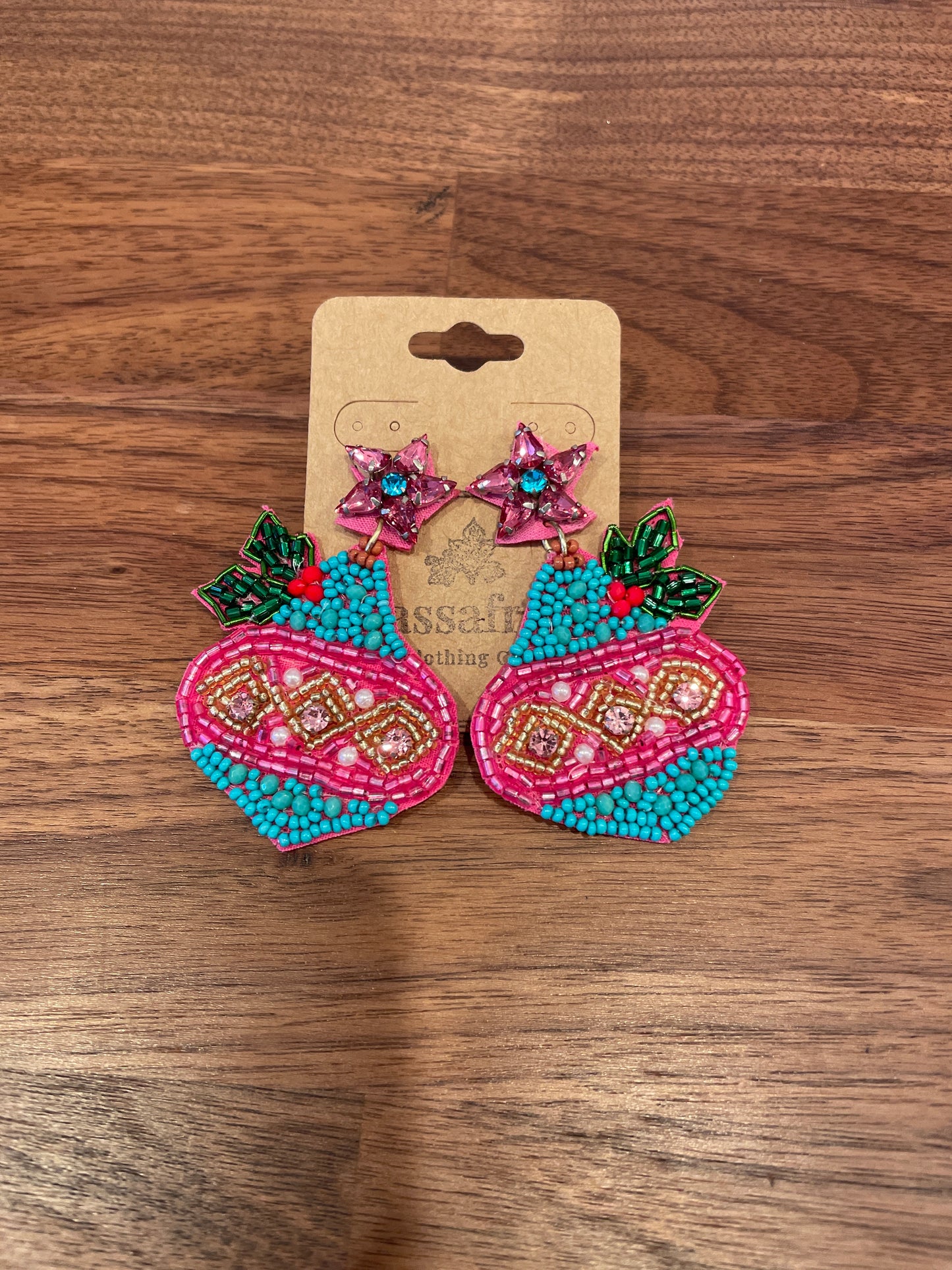 Christmas Beaded Ornament Earrings Golden Stella