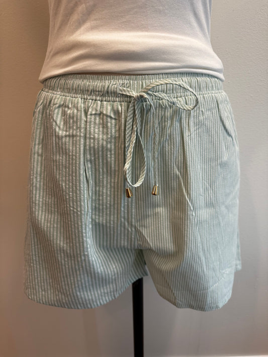 Twin Stripe Cotton Blend Adjustable Tie Shorts
