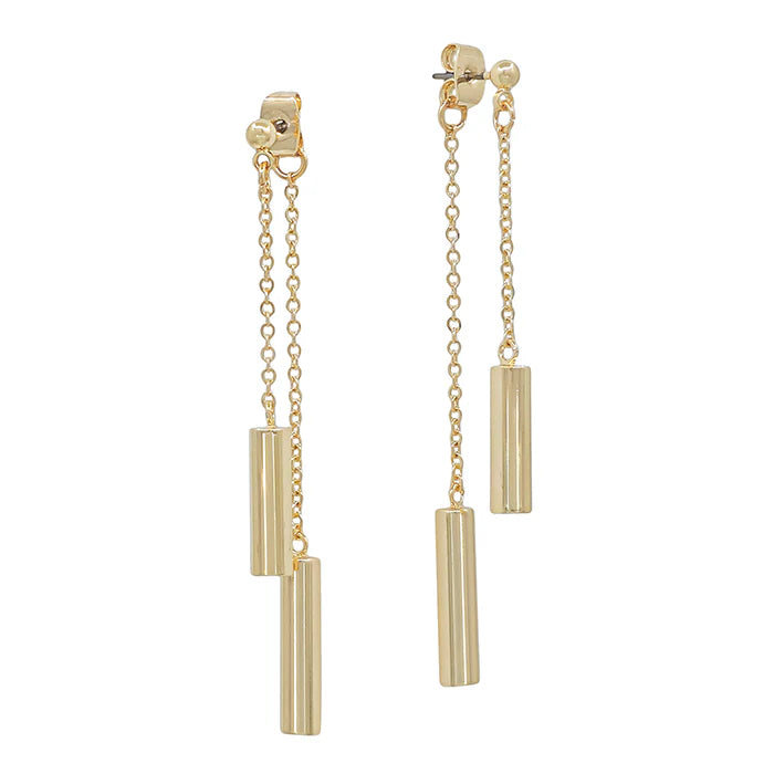 Chain Front to Back with Cylinder Drops 2" Earring WHAT'S HOT