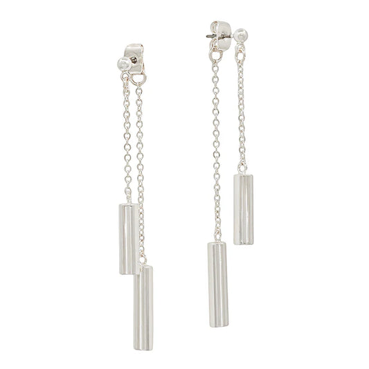 Chain Front to Back with Cylinder Drops 2" Earring WHAT'S HOT