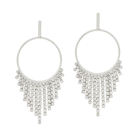 Silver Stud Open Circle with Rhinestone Crystal Drop Earring WHAT'S HOT