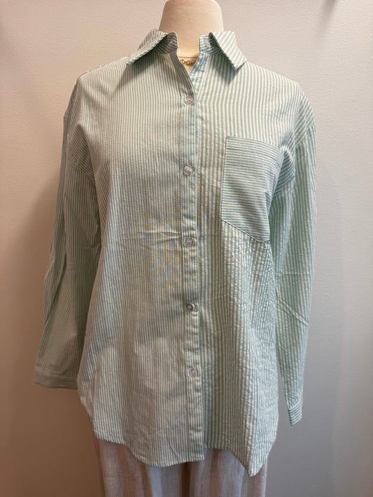 Twin Stripe Cotton Blend Button Up Collar Shirt