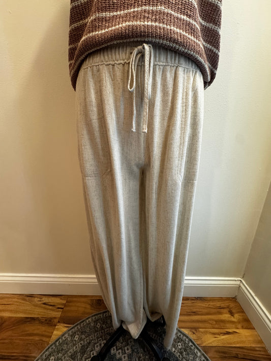 Wide Leg Linen Pants with Elastic Tie Waist