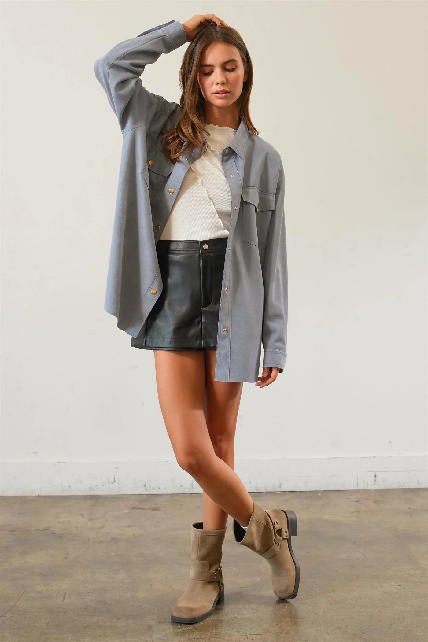 Oversized Suede Shirt with Pockets HYFVE