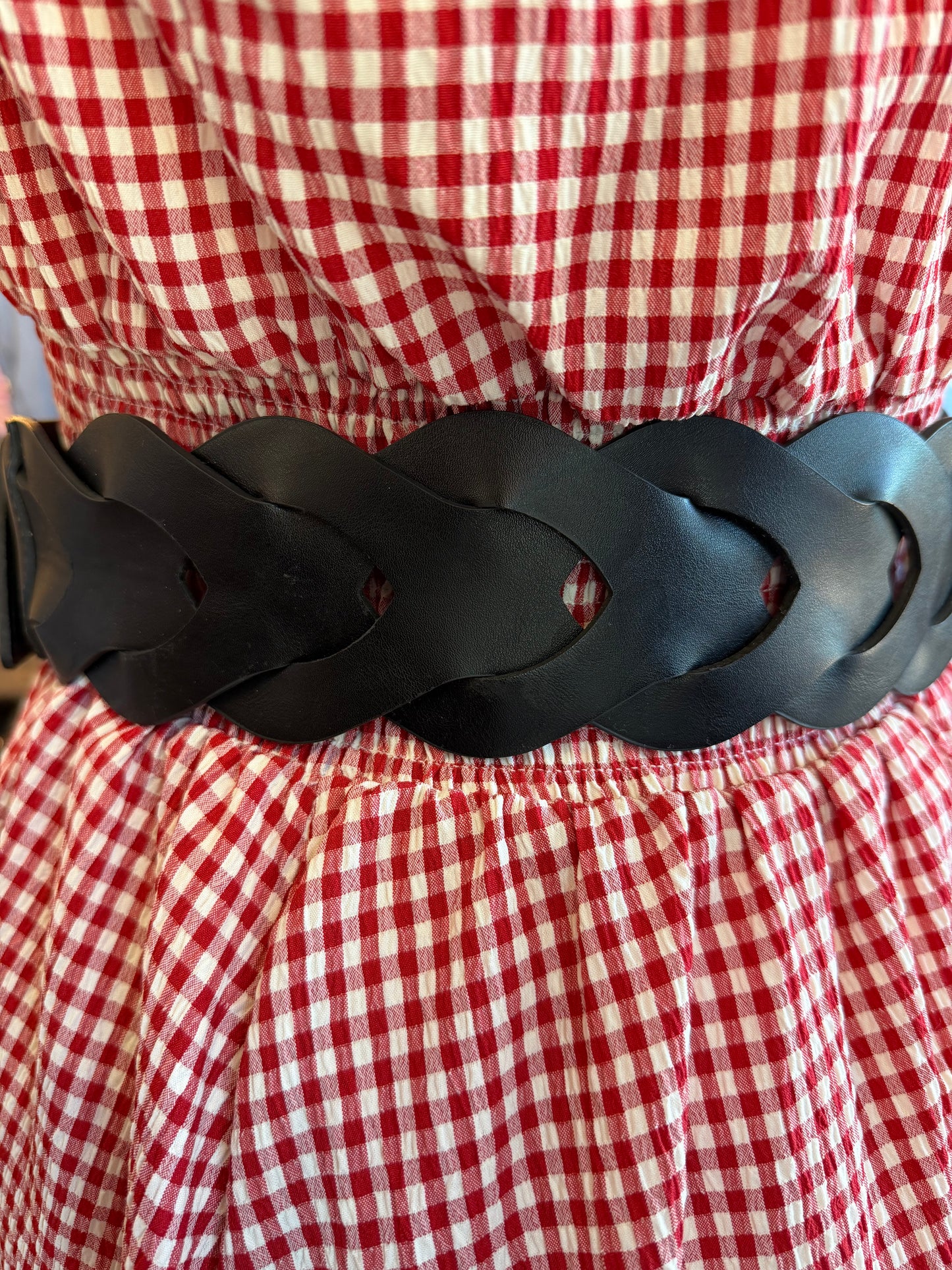 Chevron Patterned Woven Tail Wide Belt