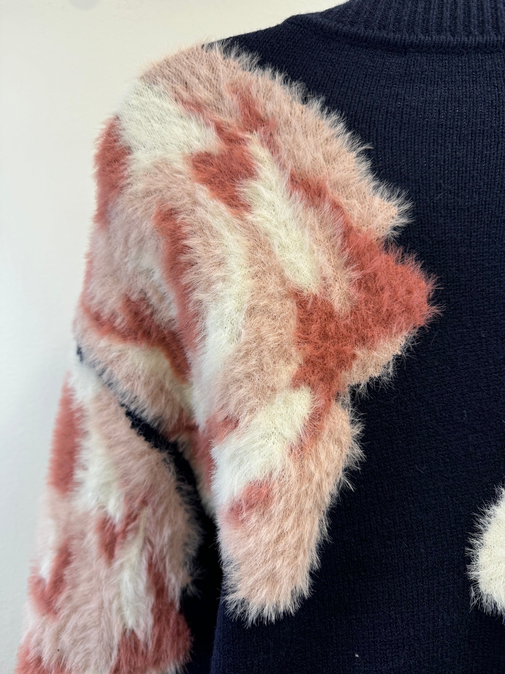 Hairy Yarn Floral Jacquard Crew-Neck Drop-Shoulder Sweater Charlie B