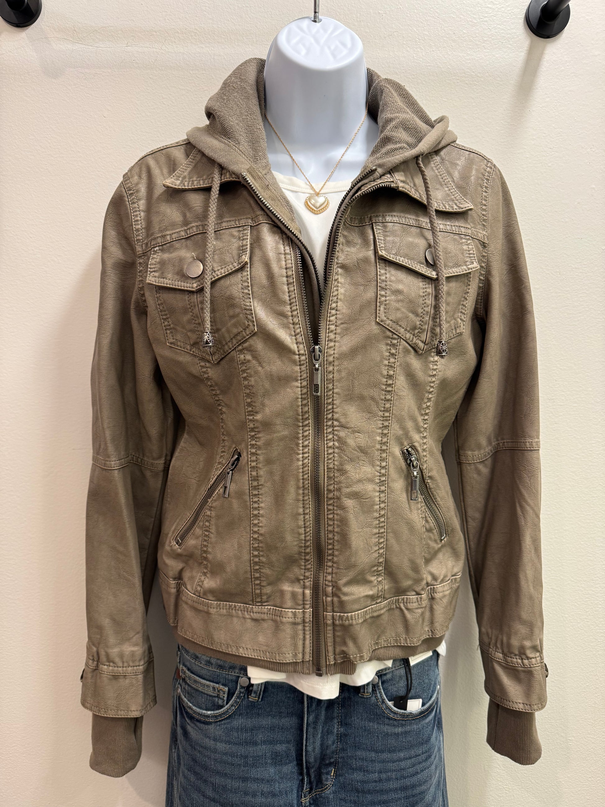 Faux Leather Hooded Jacket LA Coalition