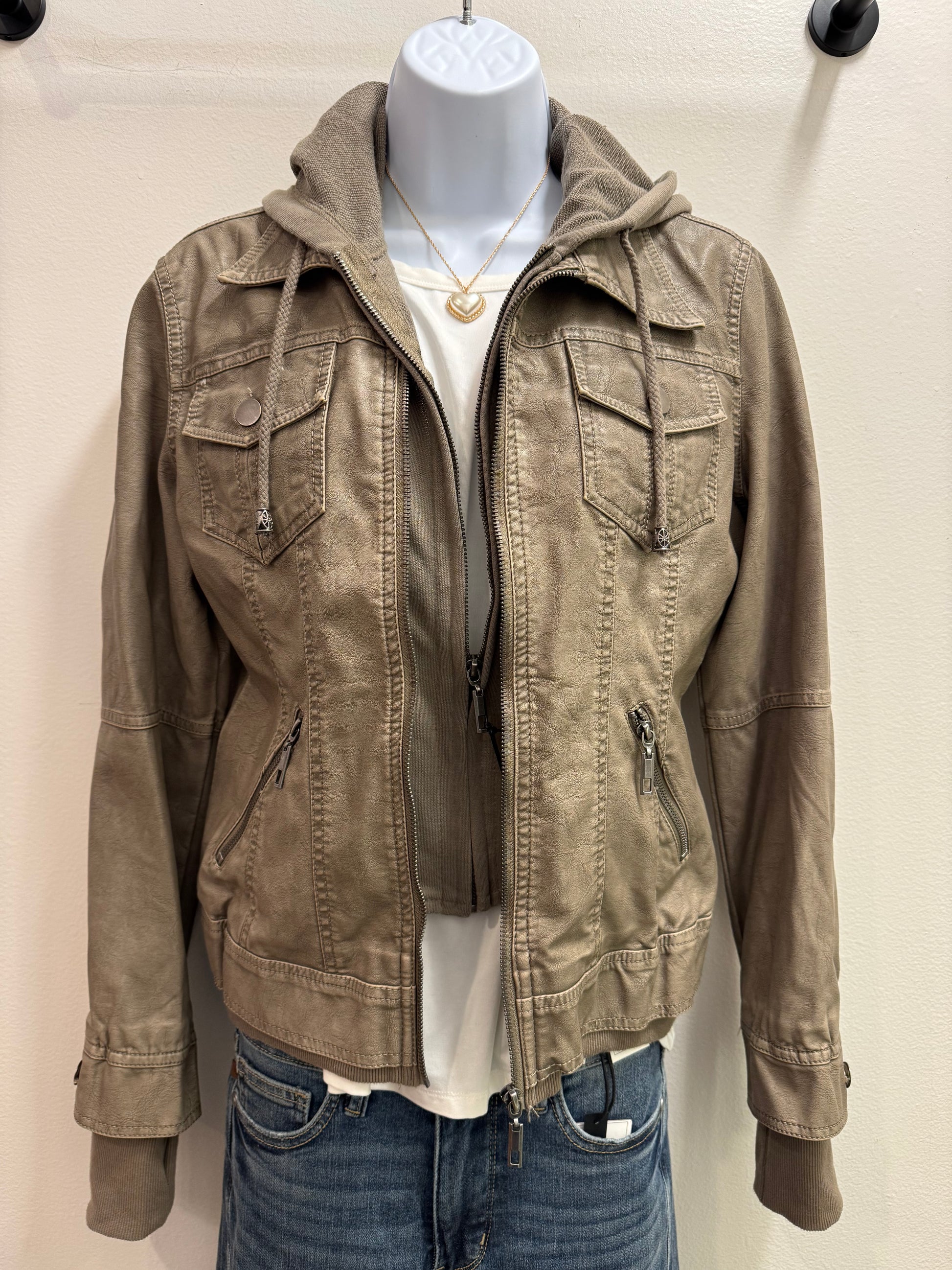 Faux Leather Hooded Jacket LA Coalition