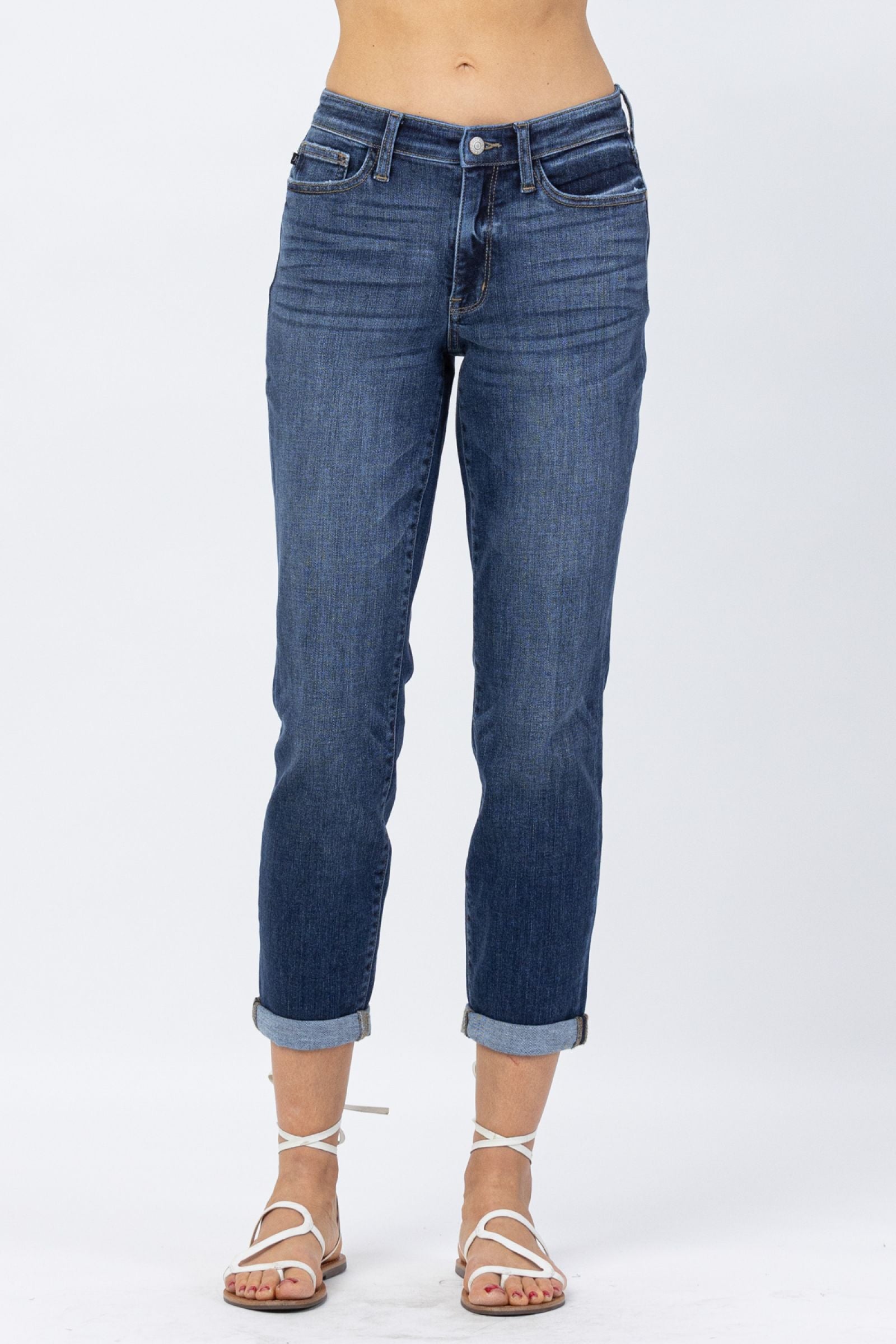 Mid-Rise Cuffed Boyfriend Jeans Judy Blue