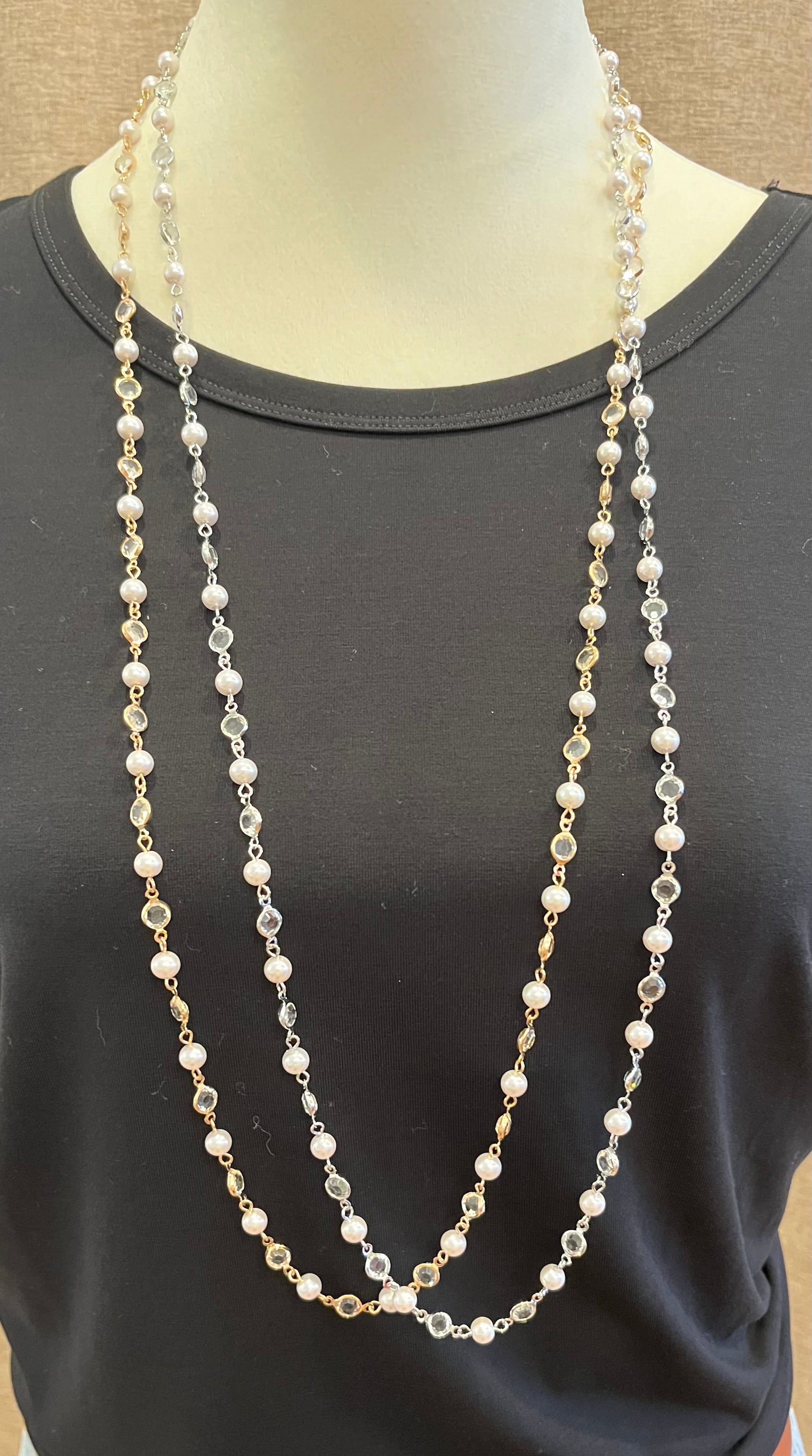 Pearl and Crystal Long Necklace SOIREE LINE