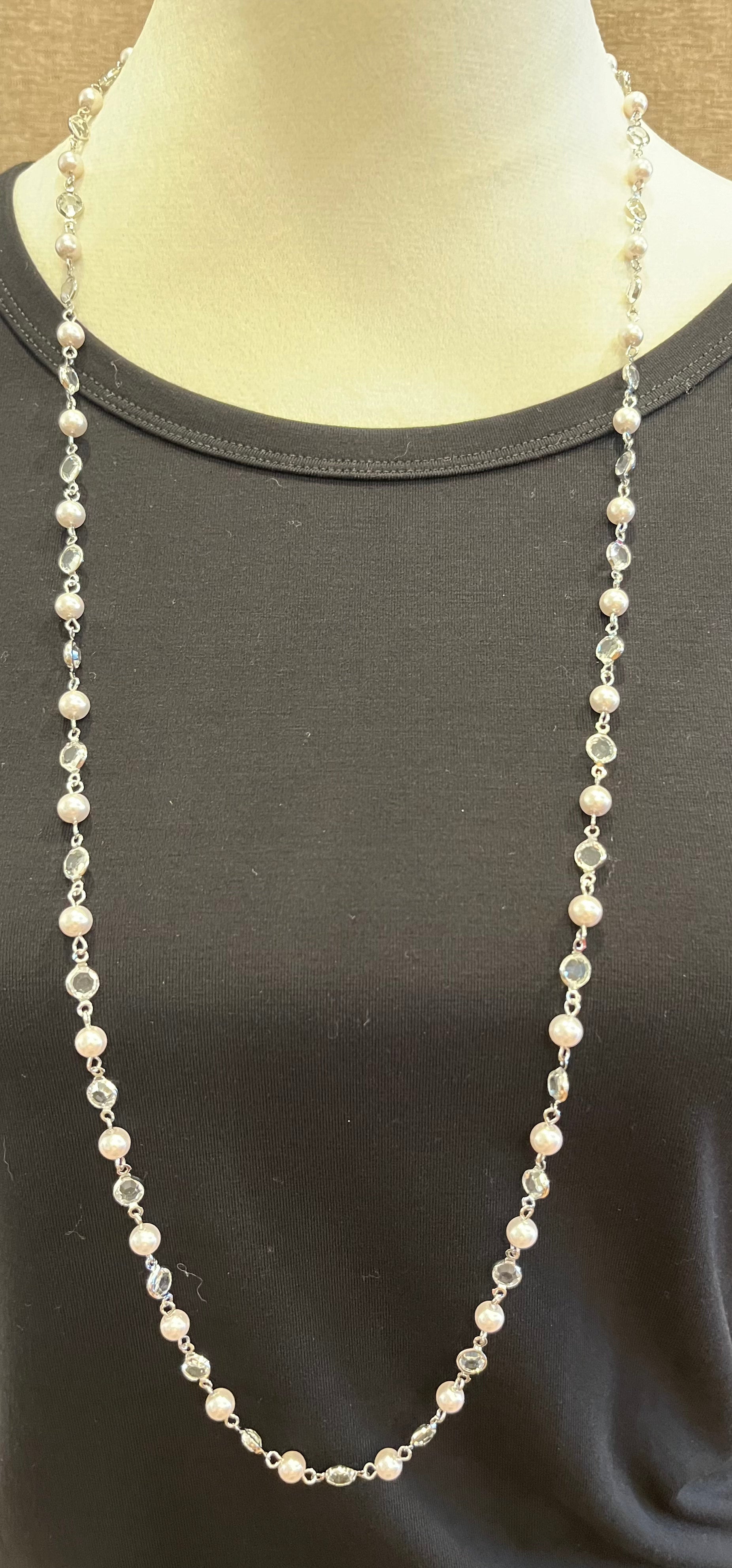 Pearl and Crystal Long Necklace SOIREE LINE