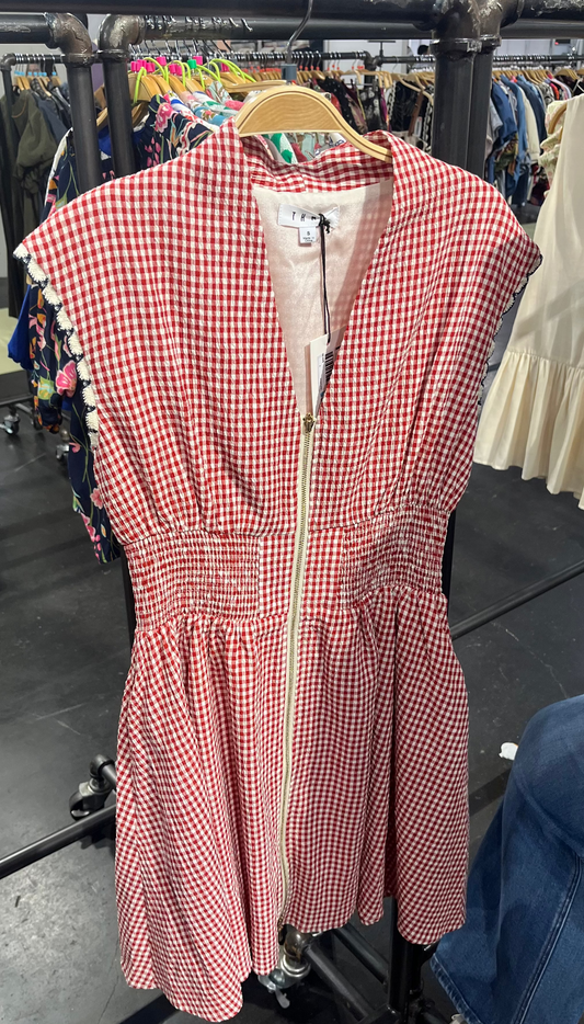Short Rustic Zip Front Dress with Lace Cap Sleeve Detail