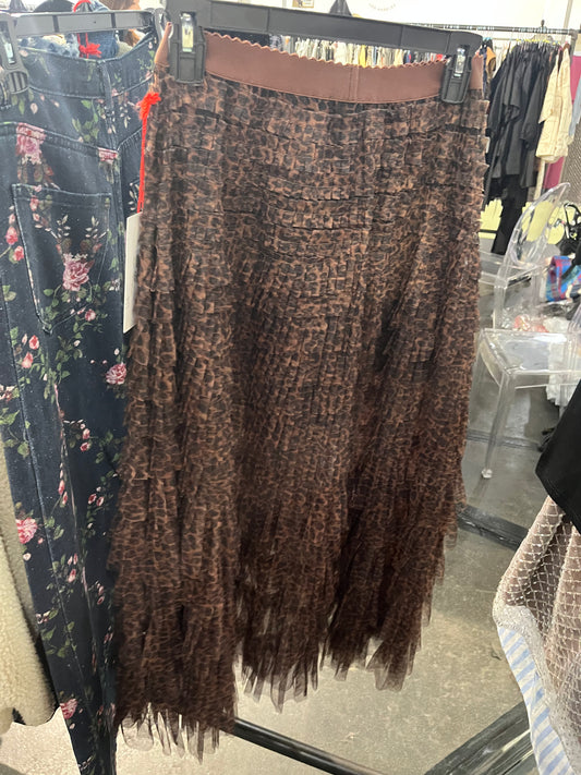 Leopard Mesh Tiered Skirt with Elastic Waist