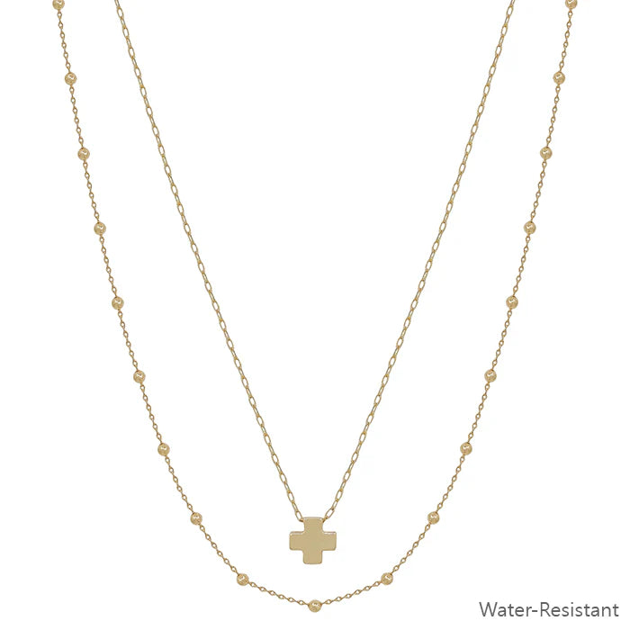 Water Resistant Layered Cross Shape Charm and Chain Necklace WHAT'S HOT