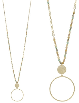 Gold and Wood Bead Circle Pendant Necklace WHAT'S HOT
