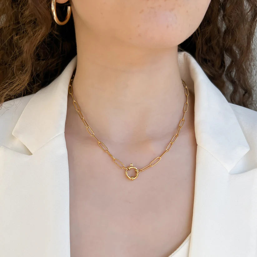 Textured Paperclip Chain with Spring Ring Necklace