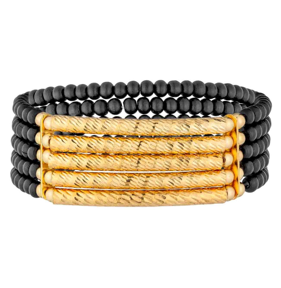 Wood Bead and Gold Stretch Bracelets WHAT'S HOT