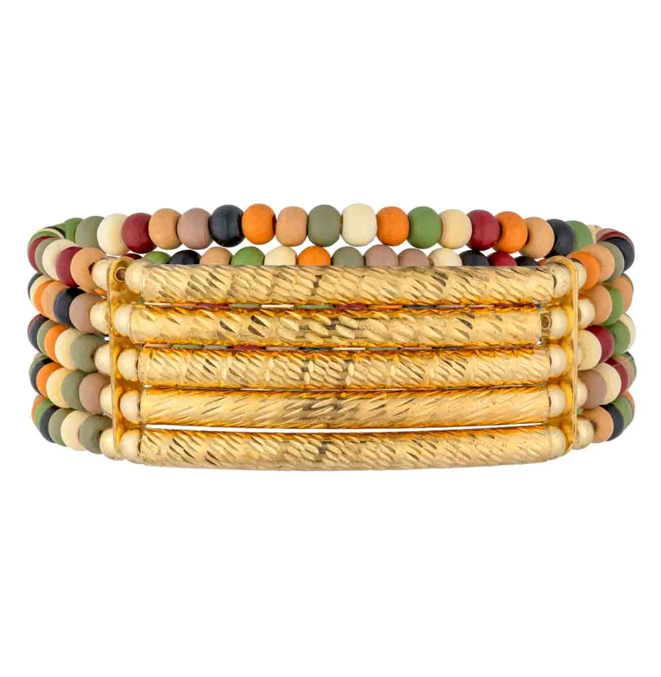 Wood Bead and Gold Stretch Bracelets WHAT'S HOT
