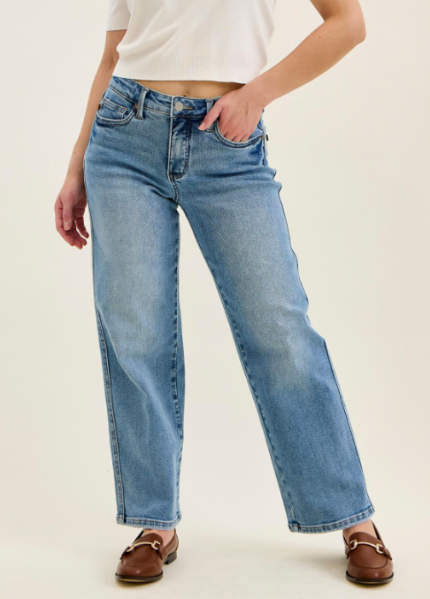 Mid-Rise Petite Tummy Control Vintage Wash Straight