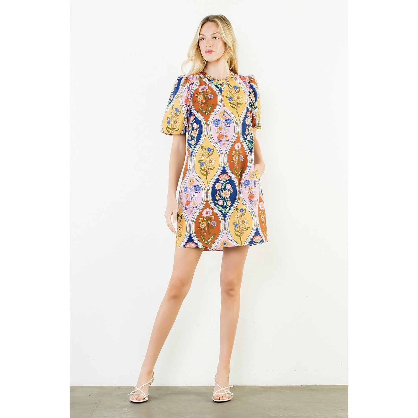 Floral Puff Sleeve Short Dress
