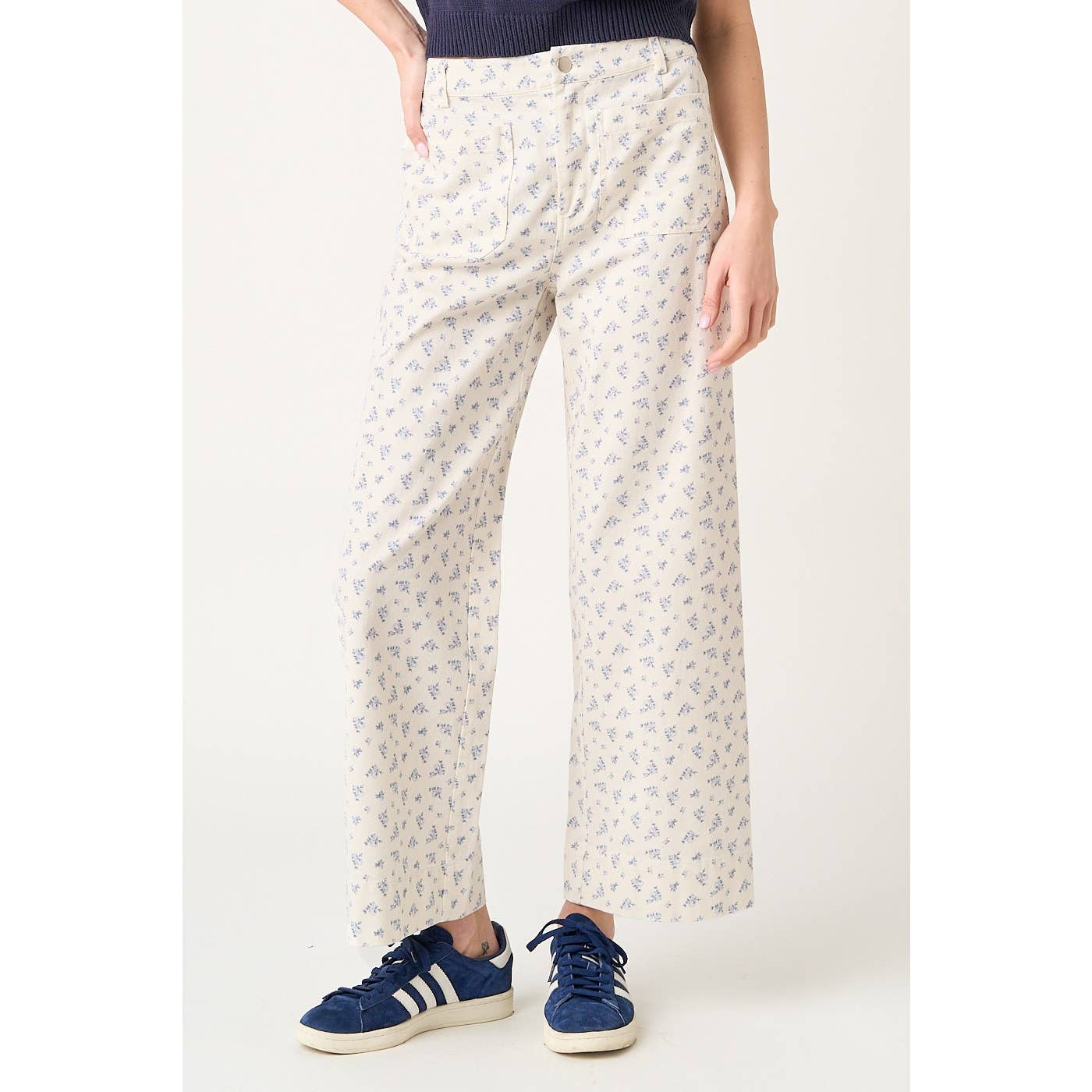 DITSY FLORAL PRINT 2 POCKET DETAIL WIDE LEG PANTS