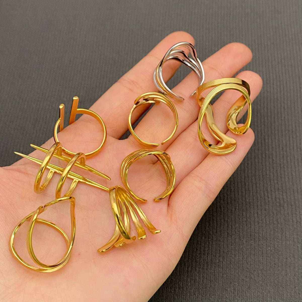 Multi Style 18K Gold Plated S.Steel Geometric Ring - FGS