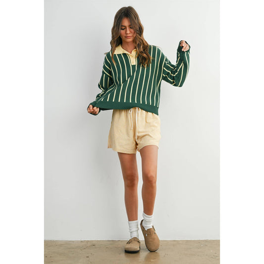 Collared Striped Polo Sweater