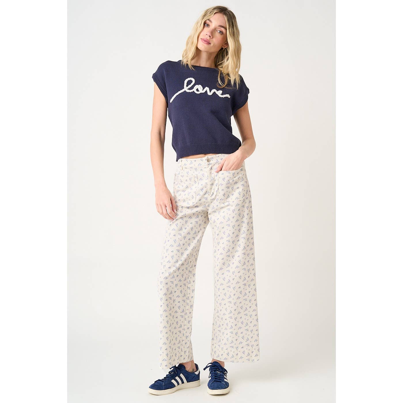 DITSY FLORAL PRINT 2 POCKET DETAIL WIDE LEG PANTS