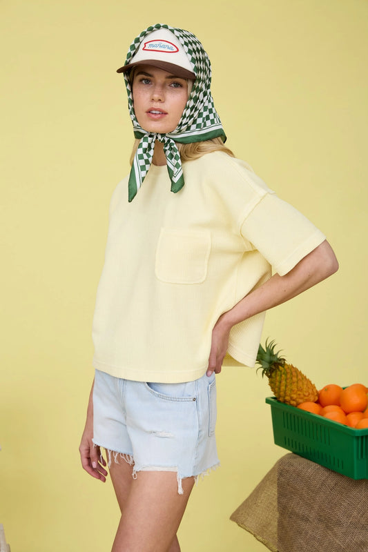Ribbed Pocket Detail Short Sleeve Knit Top