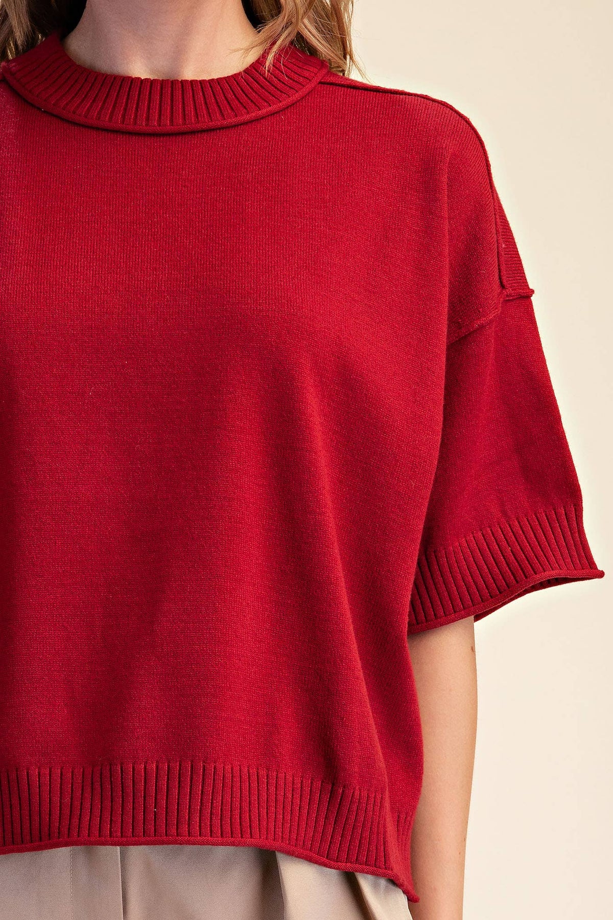 Relaxed Sweater Crew-Neck Elbow-Length Sleeves