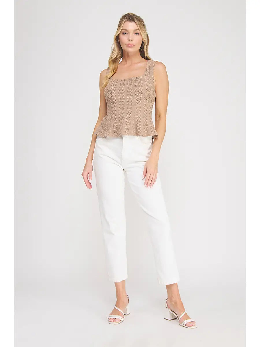Pointelle Knit Square Neck Tank