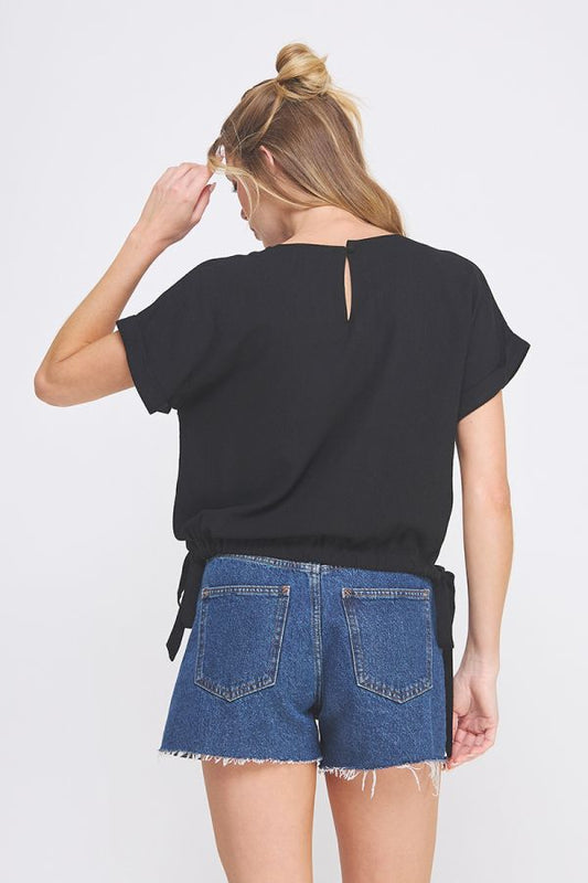 Roll-Cap Sleeve Top with Side Ties