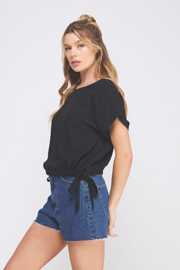 Roll-Cap Sleeve Top with Side Ties