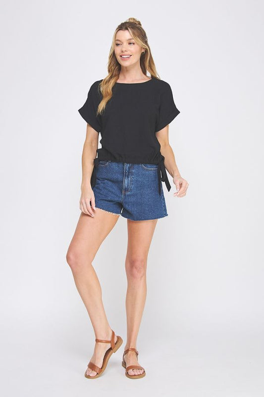 Roll-Cap Sleeve Top with Side Ties