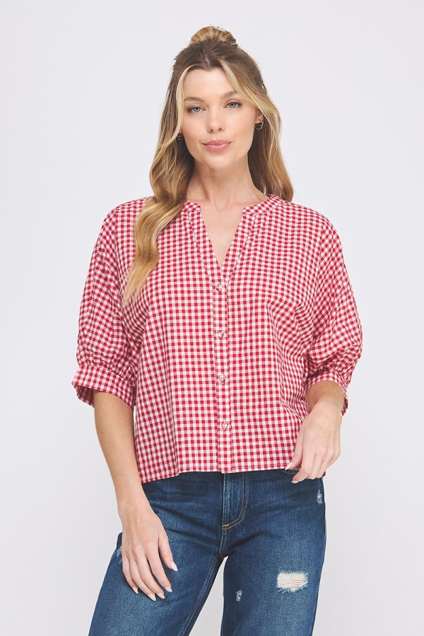 Gingham Dolman Sleeve Blouse