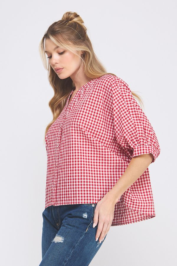 Gingham Dolman Sleeve Blouse
