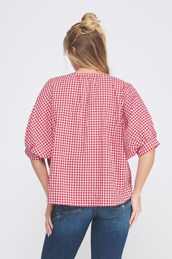 Gingham Dolman Sleeve Blouse