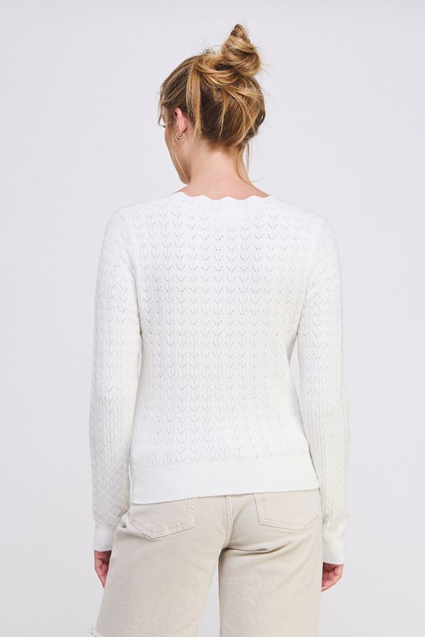 Pointelle Scallop Neck Pullover