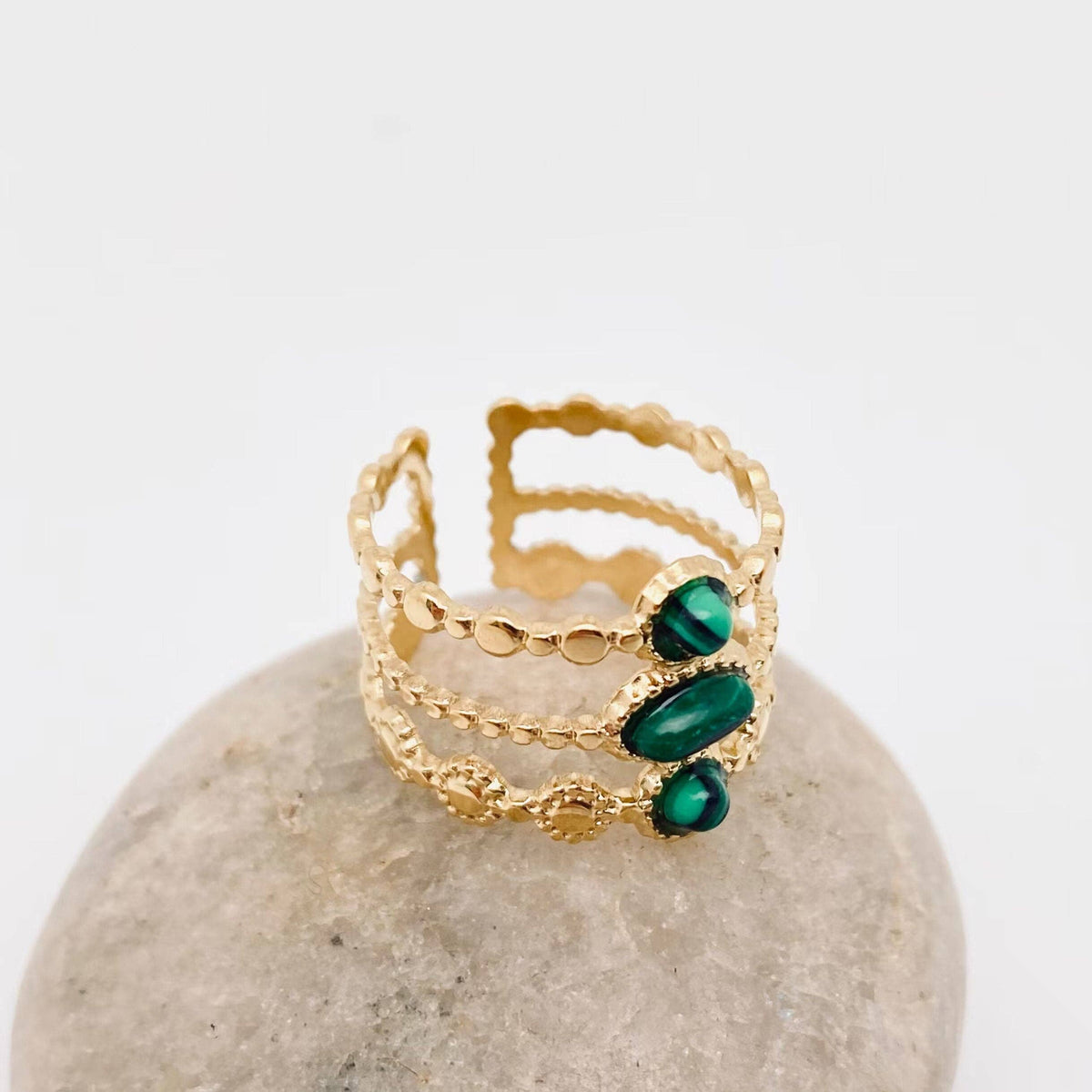 Stainless Steel Inlaid  Stone Gold-plated Rings - FGS/CS